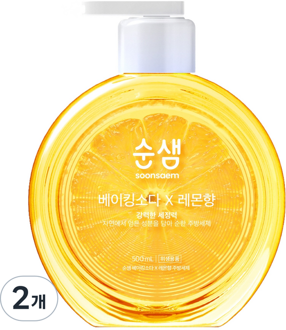 순샘 베이킹소다 레몬 주방세제, 500ml, 2개