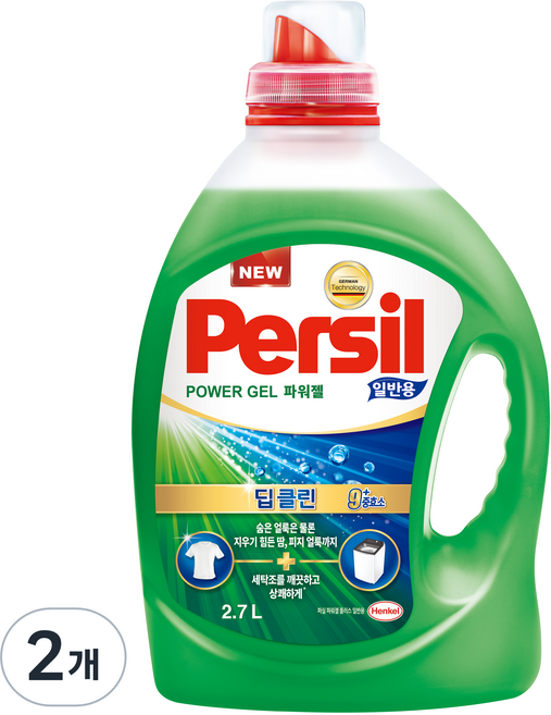 퍼실 딥클린 파워젤 일반용 액상세제 본품, 2개, 2.7L