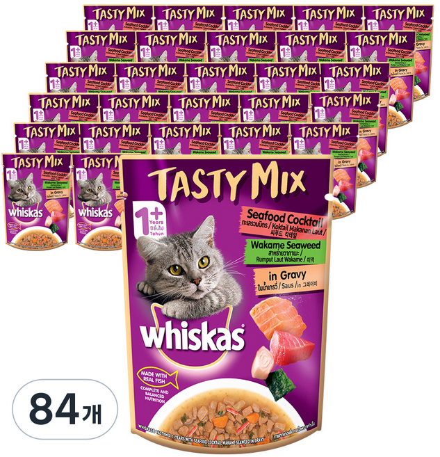 위스카스 어덜트 고양이 습식사료 파우치 테이스티믹스, 해산물, 70g, 84개