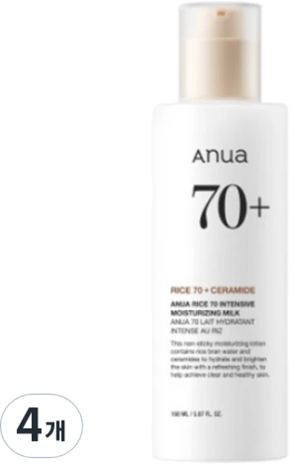 아누아 라이스 70 인텐시브 모이스처라이징 밀크 로션, 4개, 150ml - 쿠팡