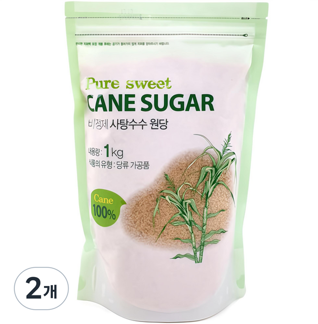 캐인슈가 비정제 사탕수수 원당, 1kg, 2개