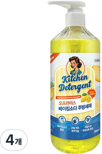 오프라이스 베이킹소다 주방세제 레몬향, 780ml, 4개