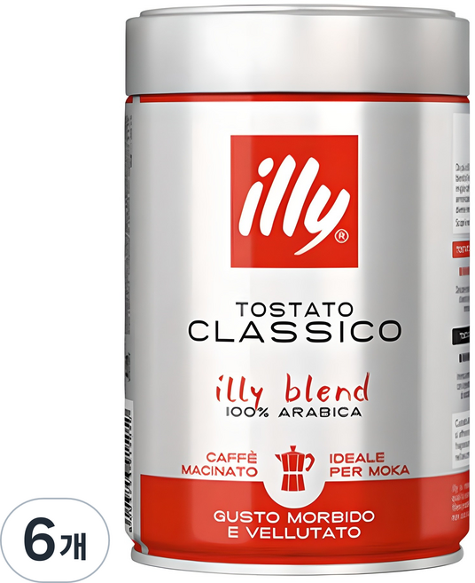 일리 클래식 로스트 모카 그라운드 클라시코 분쇄원두, 모카포트, 250g, 6개