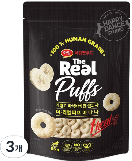 하림펫푸드 더리얼 강아지 퍼프 간식, 바나나, 85g, 3개