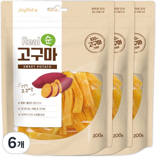 조이펫 강아지 간식 리얼 순 건조간식, 고구마, 200g, 6개