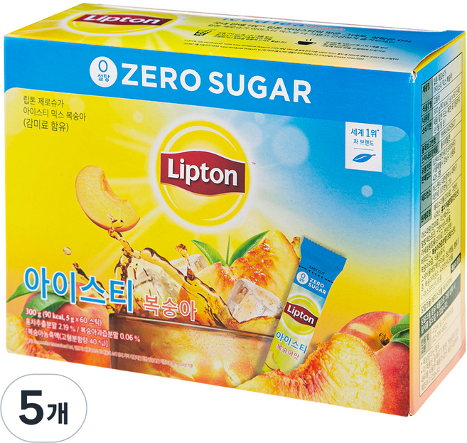 립톤 제로슈가 아이스티 믹스 복숭아, 5g, 60개입, 5개