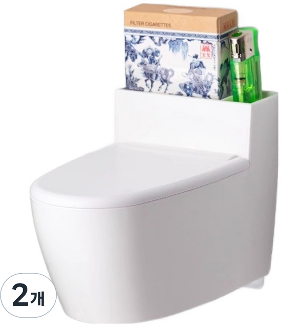솔미온 변기모양 수납 가능 부착용 재떨이, 화이트, 2개