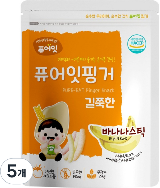 퓨어잇 핑거 길쭉한 스틱, 바나나, 30g, 5개