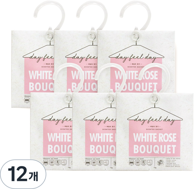 데이필데이 샤쉐 옷장방향제 + 물음표고리, 15g, 12개, 화이트로즈부케