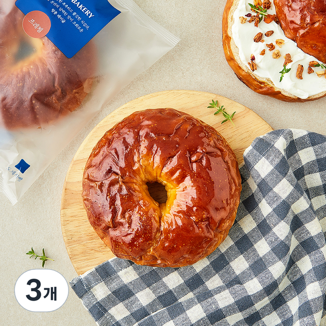 도제식빵 탕종 프레첼 베이글, 90g, 3개, 1개입