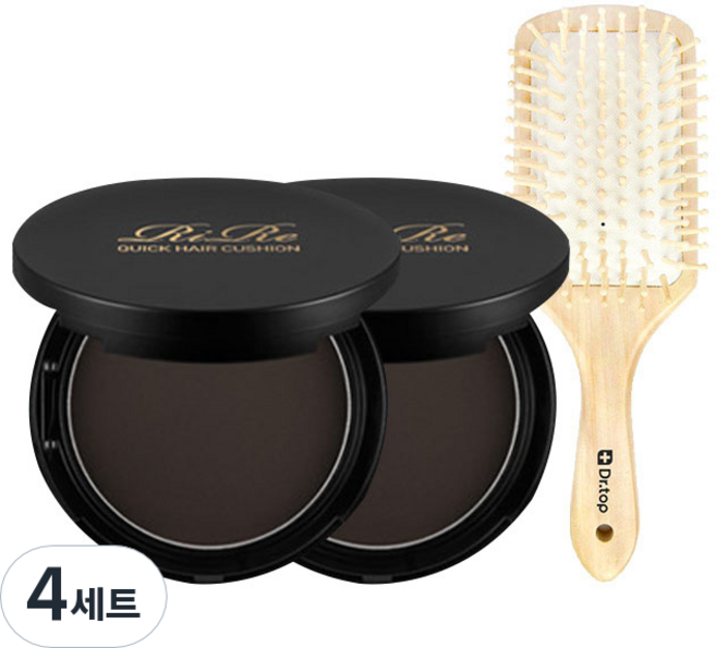리르 퀵 헤어 커버 쿠션 2p + 우드브러쉬 세트, 내추럴 브라운, 4세트