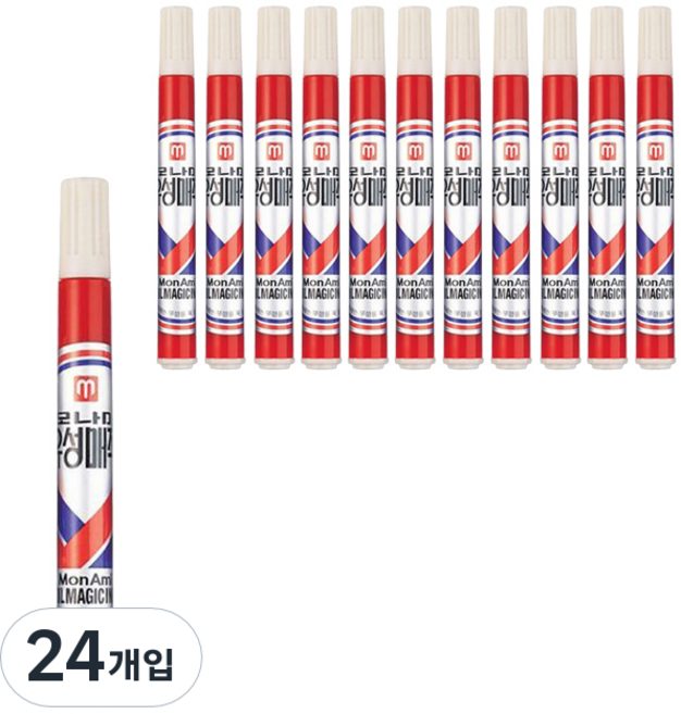 모나미 유성매직 둥근닙, 빨강, 24개