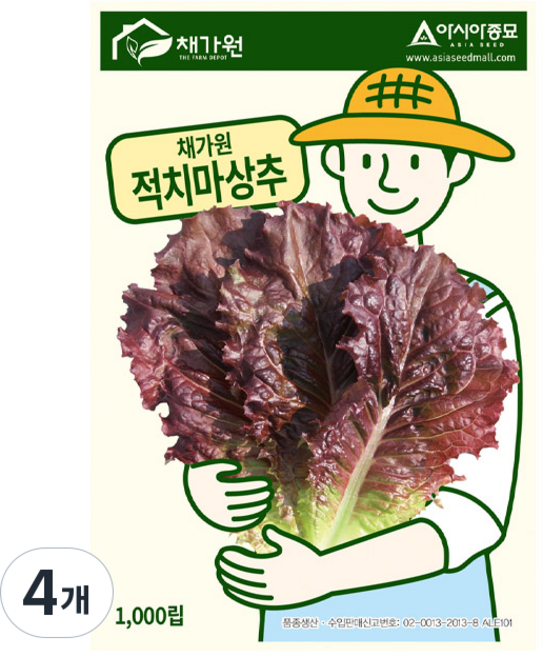 아시아종묘 씨앗 상추 채가원 적치마 1000립, 4개