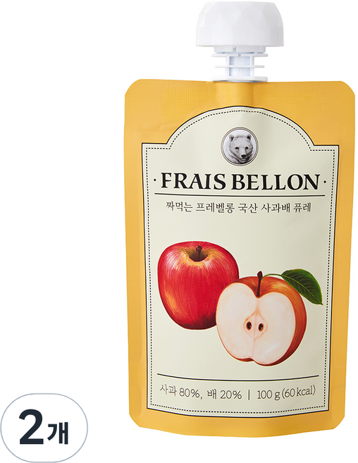 프레벨롱 짜먹는 국산 과일퓨레, 혼합맛(사과/배), 100g, 2개