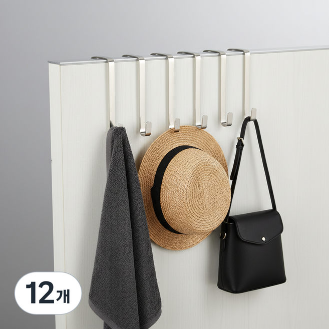 마켓피아 스틸 옷 행거 문 다용도 후크, 폭 5mm, 12개