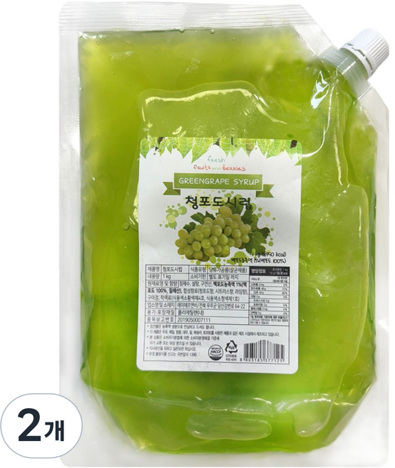 쥬피터 청포도 팩 시럽, 1kg, 2개