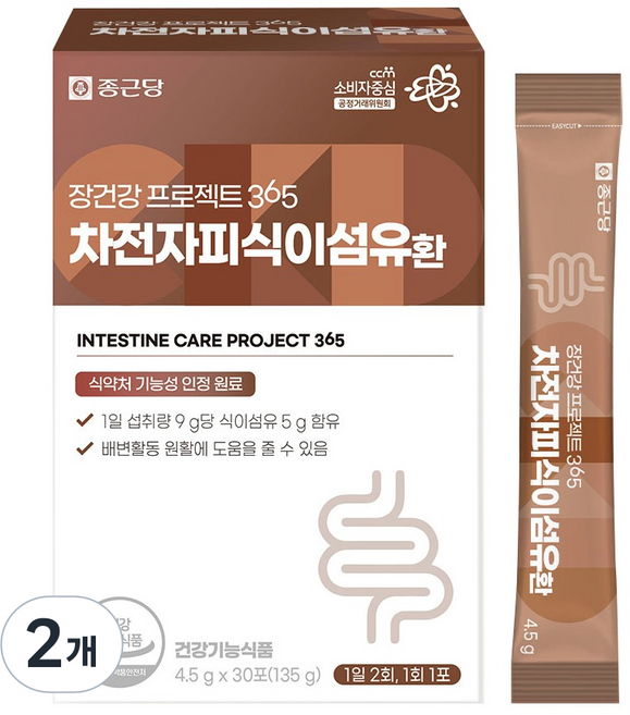 종근당 장건강 프로젝트 365 차전자피 식이섬유환 30p, 135g, 2개