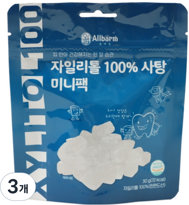 Allbarm 자일리톨 미니팩 사탕, 30g, 3개