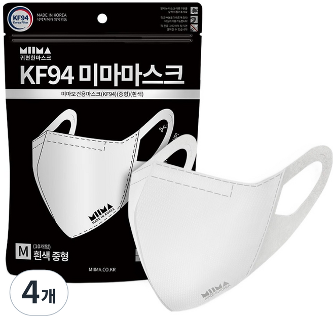미마 보건용 마스크 성인용 KF94, 10개입, 4개, 흰색