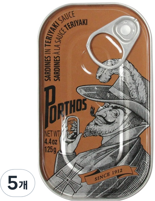 PORTHOS 葡國老人牌 照燒醬沙丁魚罐頭, 5個, 125g