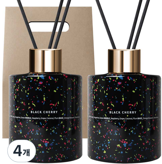 플렌느 마블 디퓨저 + 스틱 + 쇼핑백형 박스 세트, 블랙체리, 200ml, 4개