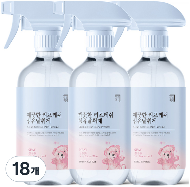 살림백서 깨끗한 리프레쉬 섬유탈취제 깔끔한향 본품, 500ml, 18개