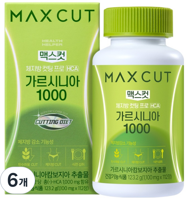 헬스헬퍼 맥스컷 체지방 컷팅 프로 HCA 가르시니아 1000 123.2g, 6개, 112정