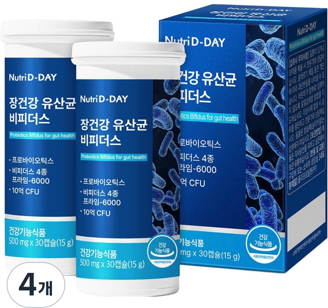 뉴트리디데이 장건강 장용성 유산균 비피더스 15g, 4개, 30정