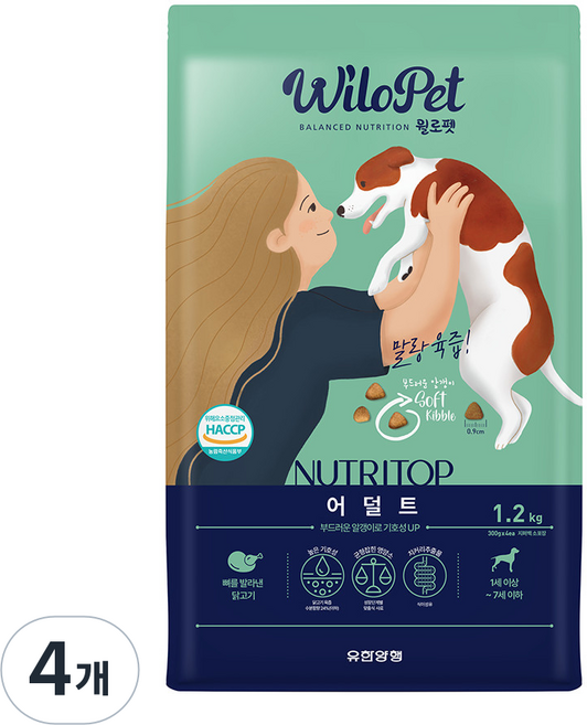 윌로펫 전연령 강아지 뉴트리탑 소프트 기능성 사료, 닭, 1.2kg, 4개