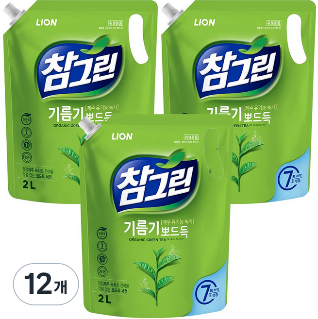 참그린 기름기 뽀드득 주방세제, 2L, 12개