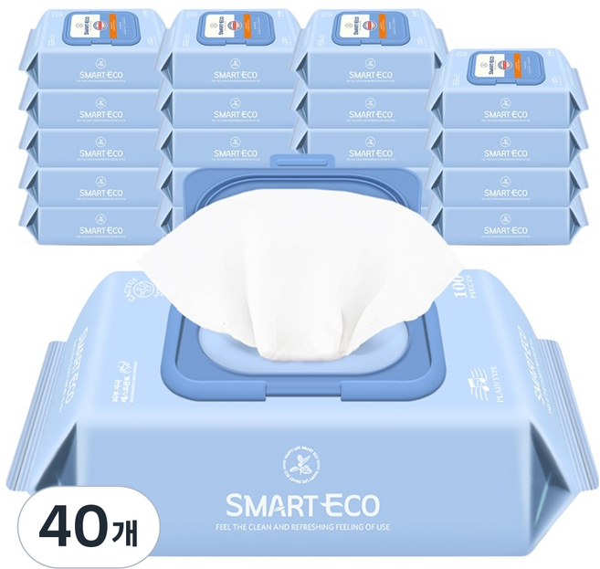 스마트에코 비바체 아기물티슈 캡형, 43g, 100매, 40개