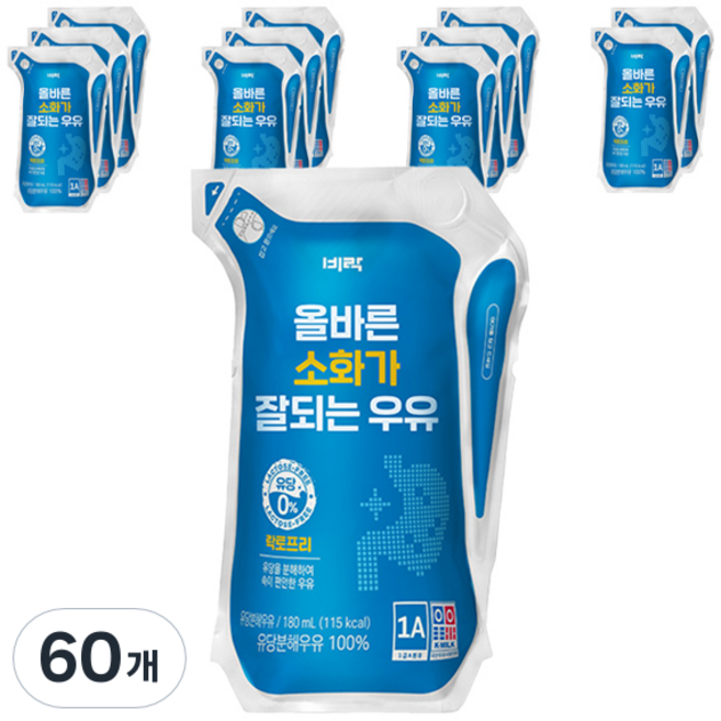비락 올바른 소화가 잘되는 락토프리 우유, 180ml, 60개