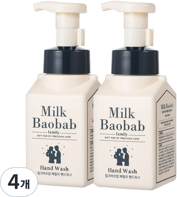 밀크바오밥 패밀리 핸드워시, 상큼한 오렌지껍질향, 300ml, 4개
