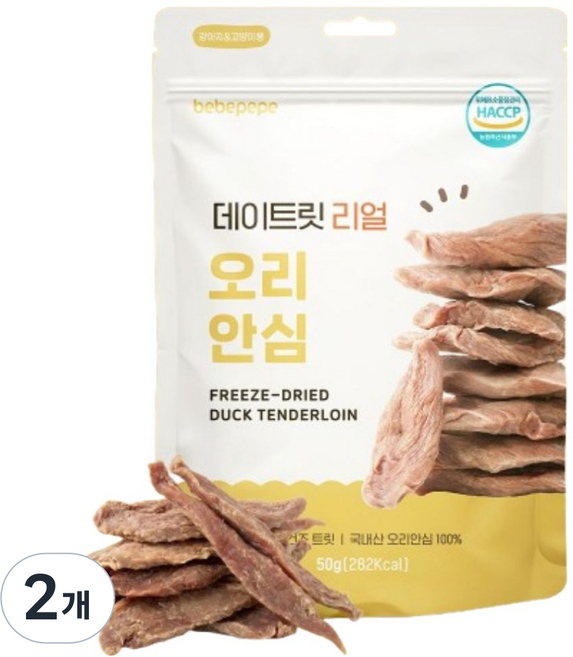 베베페페 강아지 국내산 원물 100% 동결건조 데이트릿 리얼 간식, 50g, 2개, 오리안심