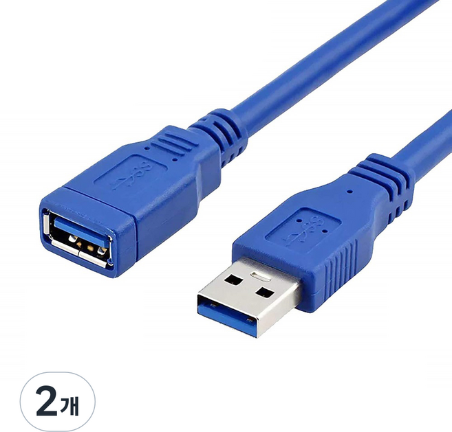 퀄리티어슈런스 고급형 USB3.0 연장 케이블 블루, 2개, 1.2m