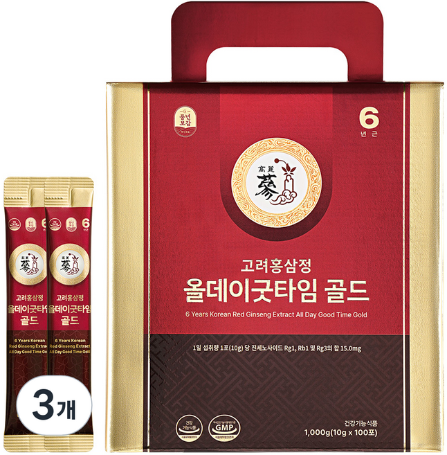 풍년보감 6년근 고려홍삼정 올데이굿타임 골드, 1kg, 3개