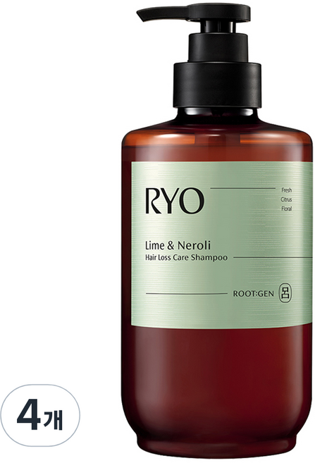 려 루트젠 퍼퓸 탈모증상전문케어 샴푸 라임 앤 네롤리, 4개, 515ml