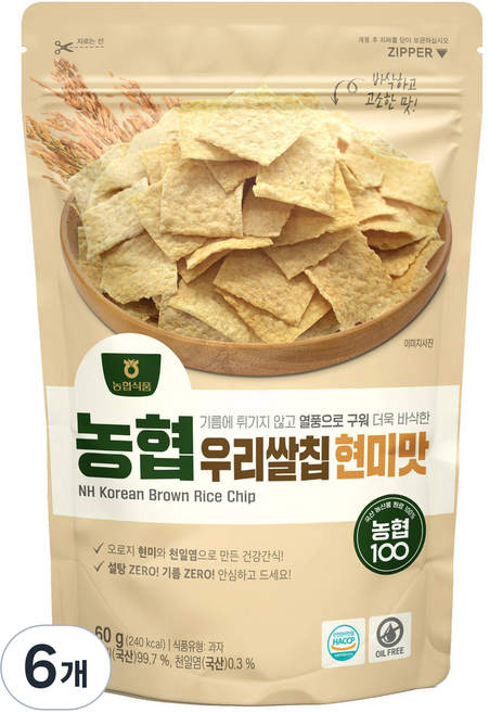 농협식품 우리쌀칩 현미맛, 60g, 6개