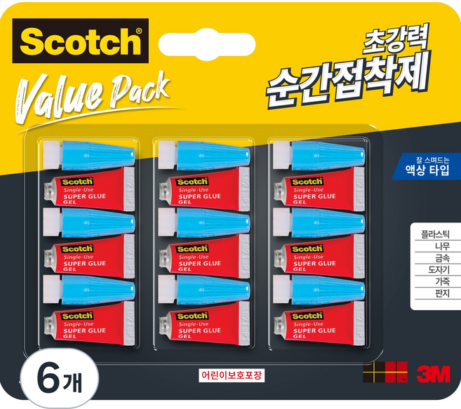 스카치 접착제 멀티팩 일회용 액상타입 9입 클럽팩, 6개
