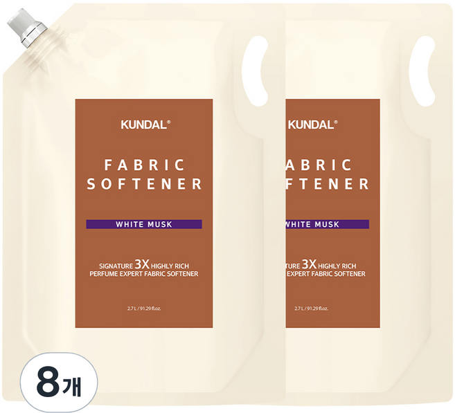 쿤달 초고농축 섬유유연제 화이트머스크향 리필, 2.7L, 8개