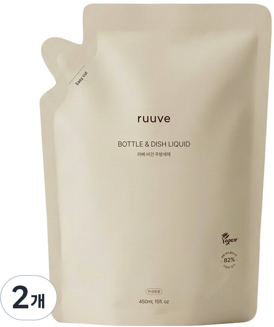 러베 젖병 주방세제 리필 레몬프레시, 2개, 450ml