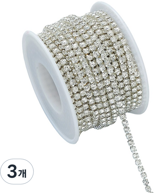 코히모 악세사리 DIY 큐빅 구슬 체인 네일 스톤 2mm x 9m 5W0525, 3개, 화이트