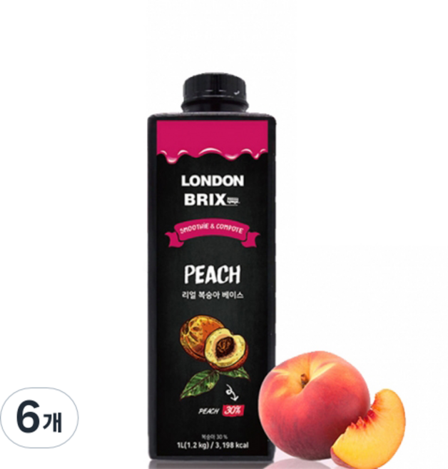 런던브릭스 블랙라벨 리얼 복숭아 베이스 농축액, 1L, 6개