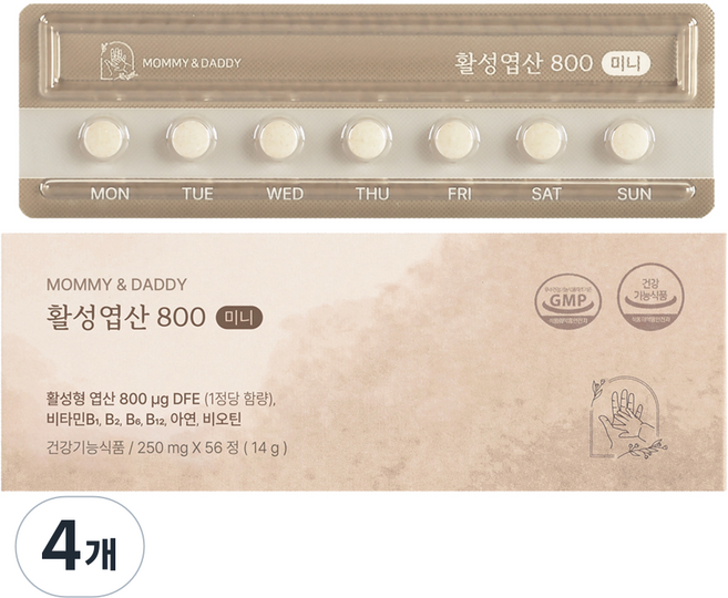마미앤대디 활성엽산 800 미니 14g, 56정, 4개