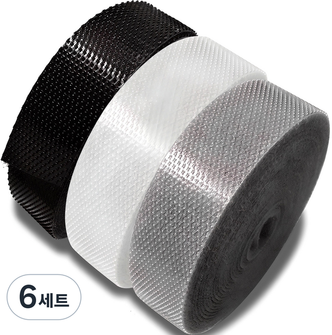 엔더 벨크로 케이블 타이 3종 세트, 6개, 블랙 + 화이트 + 그레이
