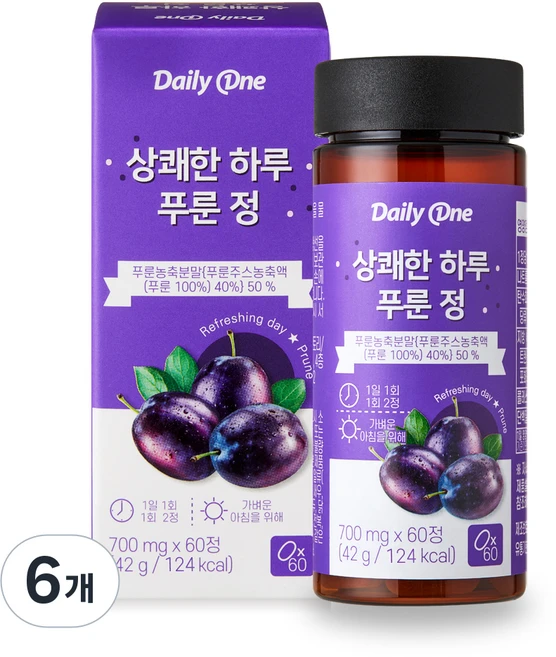 데일리원 상쾌한 하루 푸룬 정, 60정, 6개 - 쿠팡