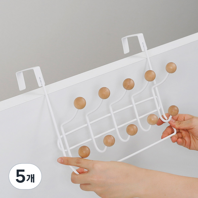 홈앤하우스 우드 오버더 도어훅 10구, 화이트, 5개