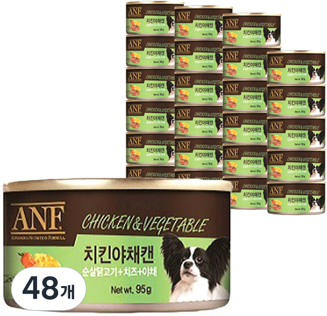 ANF 강아지 간식캔, 치킨 + 야채 혼합맛, 95g, 48개