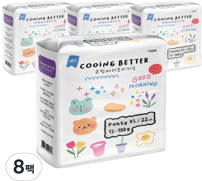 Cooing 베러 오리지널 팬티형 기저귀, 특대형(XL), 176매