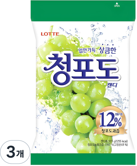 롯데웰푸드 청포도 캔디, 323g, 3개